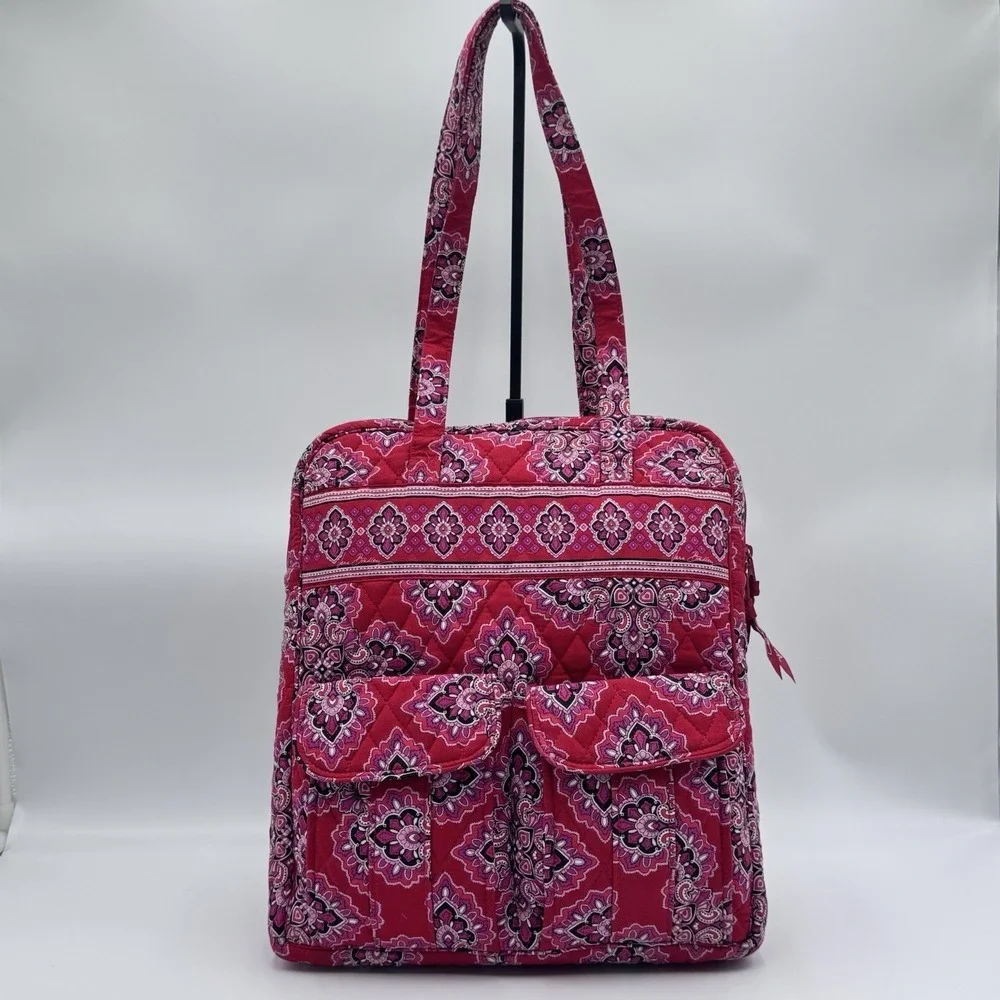 Vera Bradley Laptop Tote Shoulder Bag Red Frankly Scarlet 9 Pocket Lined Support